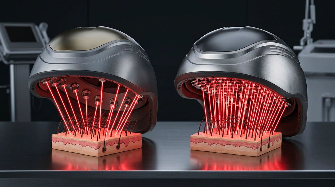 Folivia X Elite and Folivia X Pro laser hair growth devices side by side